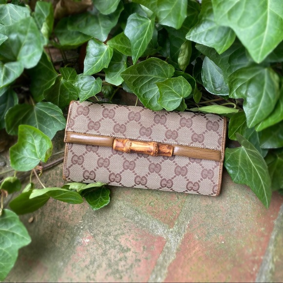 Gucci Handbags - Vintage Gucci GG Guccissima Canvas Bamboo Trifold Continental Wallet
